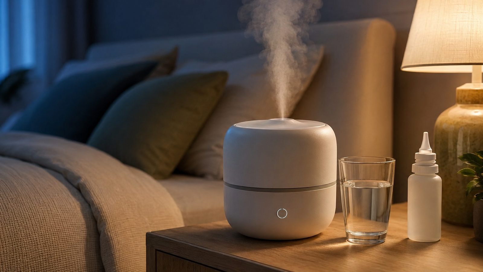 Bedroom humidifier and water for relieving dry mouth at night