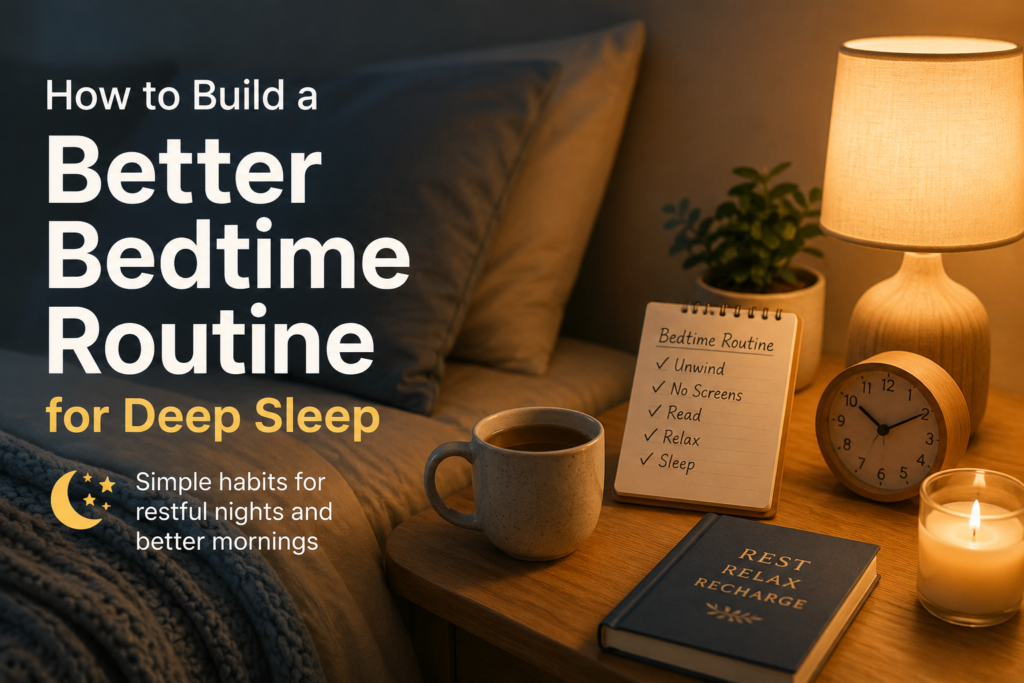 Healthy bedtime routine for deep sleep with a relaxing bedroom environment