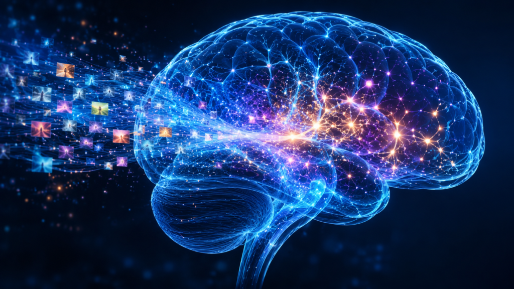 brain while you sleep showing active neural pathways and memory processing
