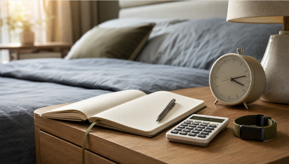 Sleep journal clock calculator and wearable used to calculate sleep efficiency
