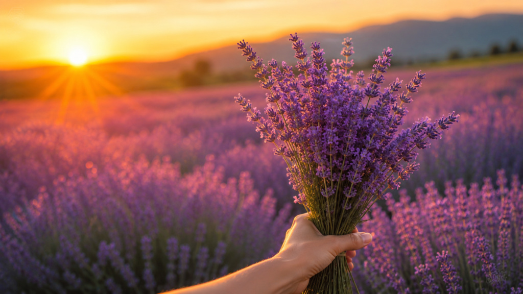 lavender for sleep with fresh lavender flowers at sunset
