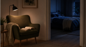 Quiet reading activity in dim light when unable to fall asleep