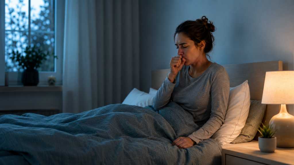 Woman wondering why do I wake up coughing after waking during the night