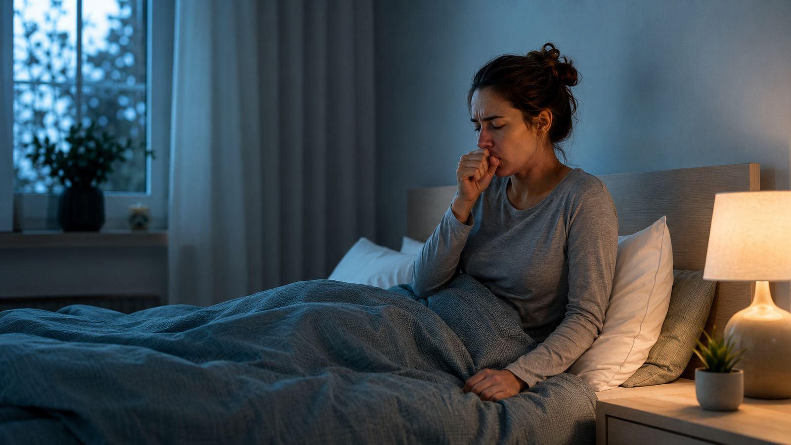 Woman wondering why do I wake up coughing after waking during the night