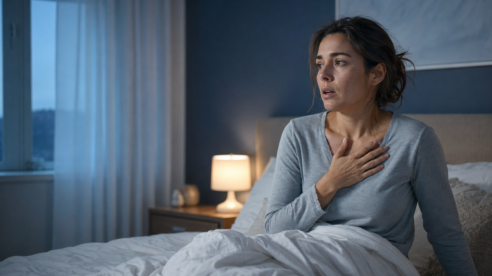 Woman wondering why do I wake up short of breath after suddenly waking