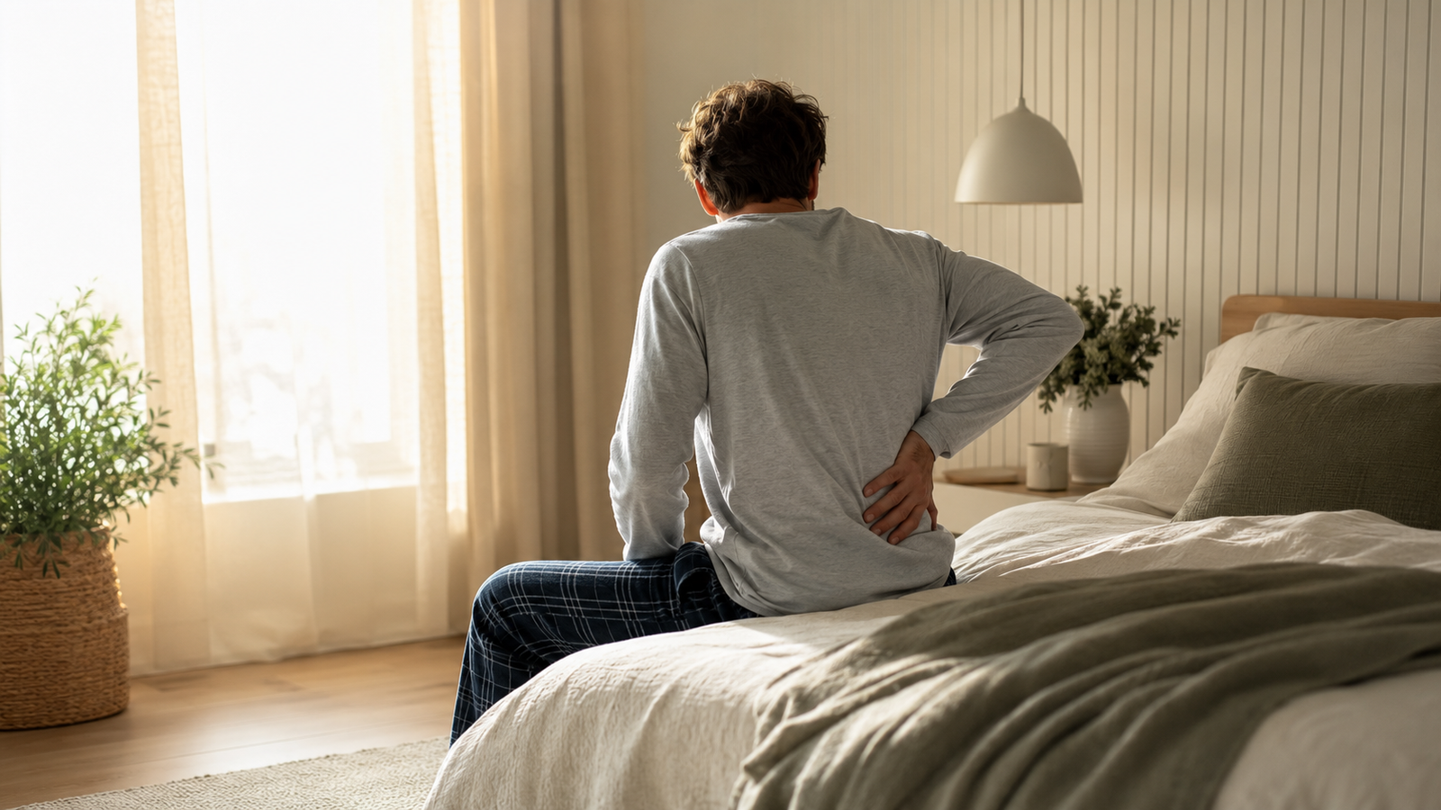 Why does my back hurt when I wake up – man experiencing lower back pain after sleeping