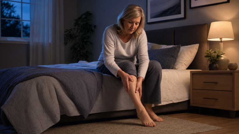 Can menopause cause restless legs syndrome in a middle-aged woman at night