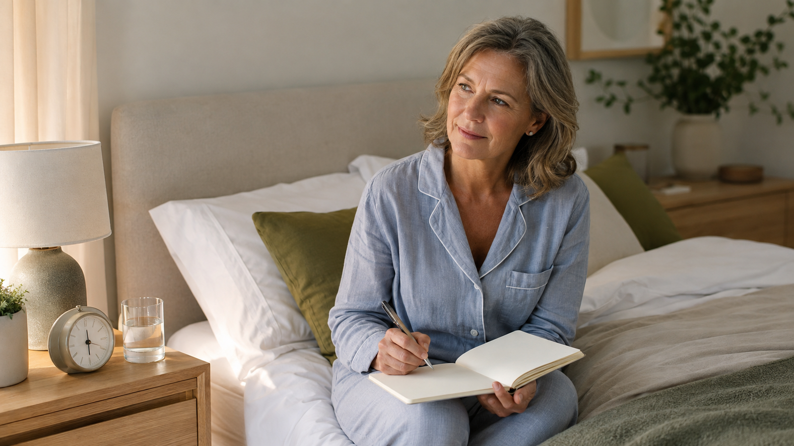 Can menopause cause sleep talking – woman recording nighttime episodes in a sleep diary
