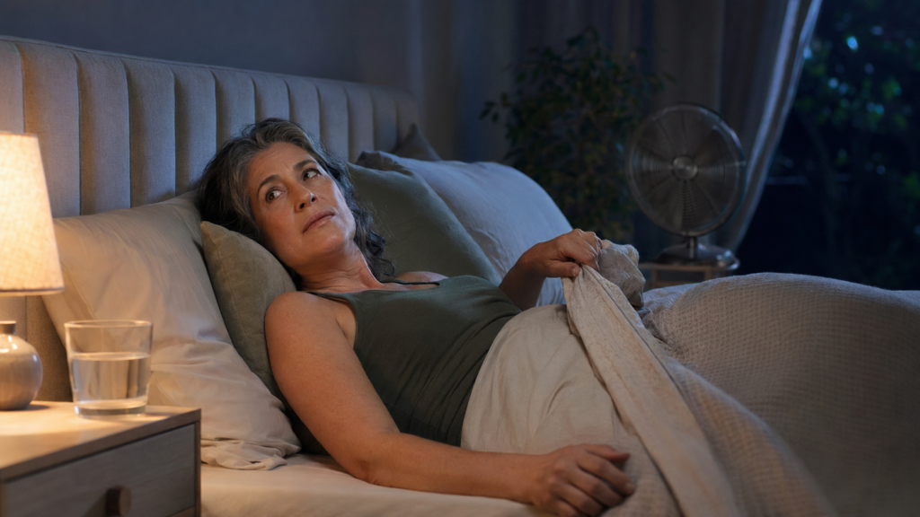 Why can't I sleep during menopause – woman awake at night with hot flashes