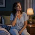 Why does menopause cause night sweats in a middle-aged woman sleeping at night